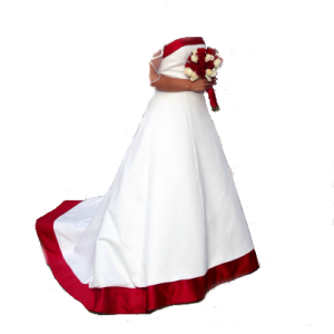 Red trim wedding gown