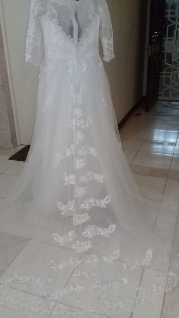 lace boatneck wedding dress back view