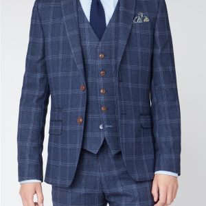 Checked Navy Blue Suit