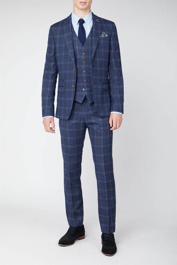 checked navy blue suit full
